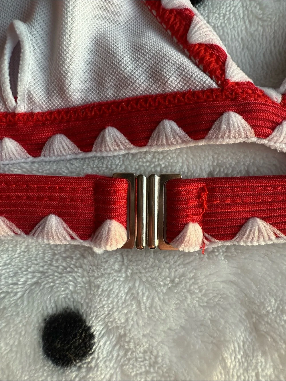 SHEIN Red and White Scalloped Triangle Bikini + Bottoms